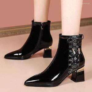 Boots Woman Pointed Toe Lace Up Ankle Patent Leather Short Female Ladies Zip Shoes Ytmtloy Winter Shallow Botines De Mujer Sexy