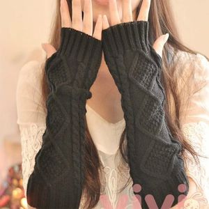 Knee Pads Elbow & 1 Pair Autumn Winter Women Knit Gloves Arm Wrist Sleeve Hand Warmer Girls Rhombus Long Half Mittens Fingerless