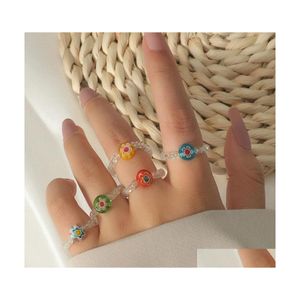 Cluster Rings Bohemian Womens Transparent Glass Beads Mticolor Glazed Lii Handmade Beaded Set For Women Beach Style Gift Drop Delive Dhhbn