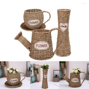 Vasos 1pc Creative Creative Mandle-Tareff Wicker Flower Pot Pottable Weavtan Rattan Storage Basket Home Garden Decor