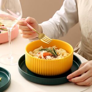 Schalen Einfarbig Flache Suppe Schüssel Keramik Salat Dessert Runde Rindfleisch Geschirr Snack Teller Teller Gewürz Küche Werkzeug Abendessen