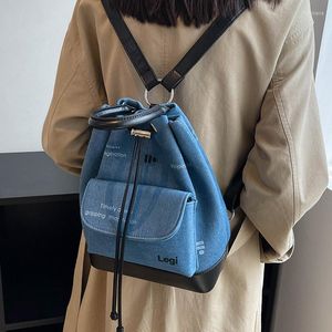 Zaini per la scuola Jeans Zaini femminili Zaino alla moda per ragazze adolescenti Borsa a mano da donna con coulisse di lusso Borsa a mano blu