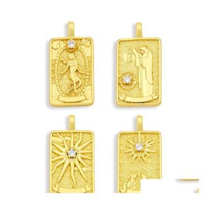 Pendant Necklaces Ocesrio Large Tarot Card Metal Jewelry Charm Genuine Gold Plated Copper Cubic Zirconia Supplies For Pdta565 Drop D Dhobj