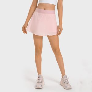 L229 Mid-Rise Tennis Skirt Water-Cooled Fabric Lined Skirts Women Cool Built-in Liner Side Pocket Sports Short Skirts
