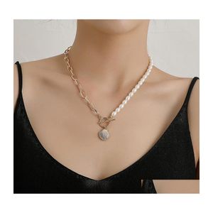 Anhänger Halsketten Trendy Asymmetrische Shell Perle Halskette Für Frauen Mode Münze Große Kette Choker Schmuck Weihnachtsgeschenk Drop Liefern Dhhwv