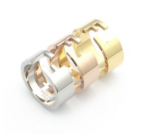Orijinal logo gravür tasarımcısı Hollow Open ff yüzük abartılı 18k altın gümüş gül 316L paslanmaz çelik harf halkaları kadınlar erkekler düğün mücevher bayan parti hediyeleri 6 7 8 9