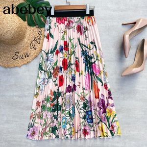 Kjolar bohemiska blommor långa kjol kvinnor 2023 sommar mode boho skriva ut en linje hög midja veckade mellanlängd kvinnliga damer