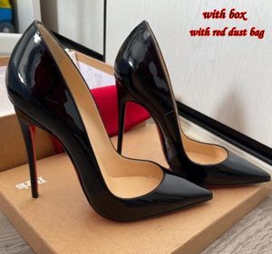 Dus Kate Pumps vrouwen hoge hakken schoenen rood glanzende bodems 8 cm 10 cm 12 cm puntige teen rode zool naakt zwart octrooi lederen dame trouwschoenen met doos en stofzak 34-44