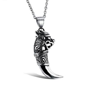 Pendanthalsband Herrarna Cool Viking Wolf Tooth Halsband Rostfritt stål Animal Tag Dragon med 24 Inchpendant