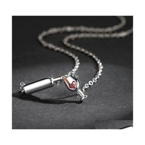 Pendant Necklaces Rose Gold Color Creative Wine Glass Necklace For Women Zircon Red Heart Cup Charm Choker Short1 636 T2 Drop Delive Dhtu8