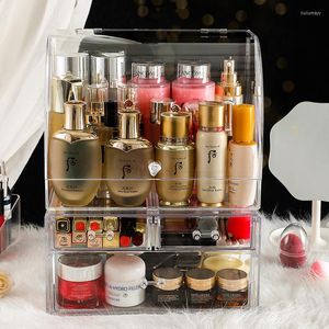 Lagringslådor Rensa akryl Makeup Organiser med Cover Desktop Cosmetic Box Lipstick Nail Polish Holder Women Tools Tools Tools