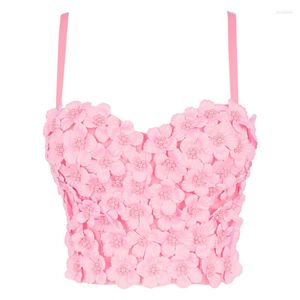 Women's Tanks Atoshare Pink Pearl 3d Flower Corset Vintage Elegant Crop Top Bustier Bra Backless Camisole Festival Clothing