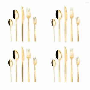 Dinnerware Sets Gold Cutlery Set Stainless Steel 20Pcs Mirror Tableware Golden Knives Forks Spoons Kitchen Dinner