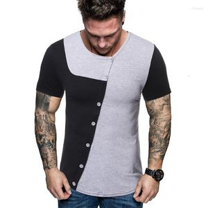 Men's T Shirts Fashion Summer Individual Stitching Short Sleeve T-shirts Simple Oblique Button Collar T-shirt