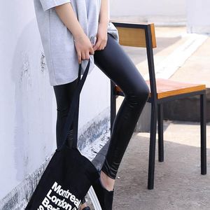 Kvinnors leggings s-xl hög midja faux läder 2023 mode sexig tunna svarta kvinnor stretchy push up plus size