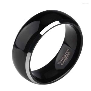 Wedding Rings 8mm Men's Black Tungsten Carbide Ring Dome Polished Edges Design Bands Fashion Engagement Jewelry Anillos Hombre Edwi22