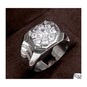 An￩is de casamento luxuoso masculino de flor de flor de zirc￣o brilhante eternidade anel de moda de moda j￳ias entrega de j￳ias dhpiz