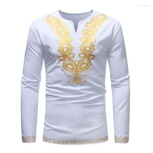 Men's T Shirts Top African National Style Printed Tshirt Long-sleeved V-neck T-shirt Africa Dashiki Dress Clothing Casual Tops