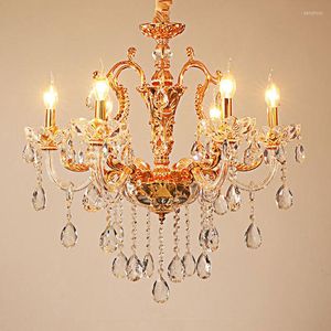 Ljuskronor franska romantiska guldkristallkrona lyxiga villa el hall droplight zinc legering nordisk sovrum atmosfärisk pendent lampa e14