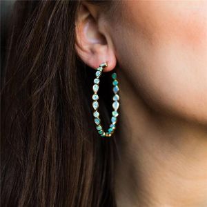 Hoop Earrings Tribal Green Blue Teardrop Opal Women Fashion Gold Color Big Round Circle Statement Earring Jewelry