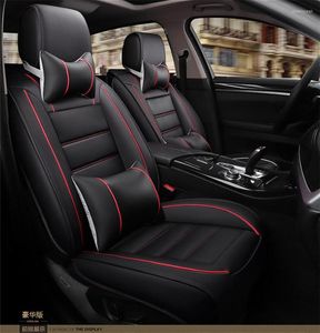 Car Seat Covers Universal Luxury Deluxe Full PU Leather Cover Cushion Pad 5D Surround Breathable Headrests Waist Pillows