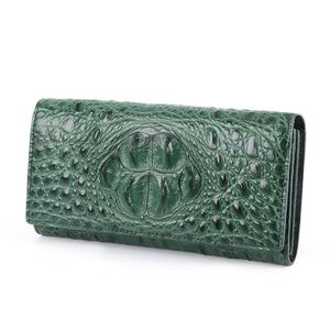 Walets Mulheres Genuínas Crocodilo de Luxo Couro de Luxo Longa Partem Longa Partema Elegante Hola de Bolsa de Bolsa de Bolsa de Escritura Pursa Flapswallets