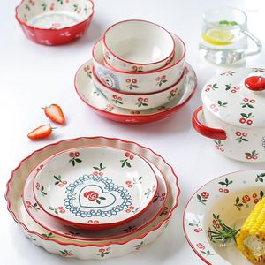 Placas Kawaii Flower Bowl Plate Set Dinner Lunch Salad Salad Setes Sets Combo Vajilla Tableware Combination