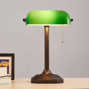 Bordslampor Vintage Blown Glass Bedside Metal Bank Lamp för sovrumskontor Desk dekoration vardagsrum Ljus upp boken