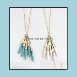 Pendant Necklaces Fashion Natural Stone White Green Turquoise Necklace Gold Metal Long Chain Sweater Statement Drop Delivery Jewelry Ot0Jc