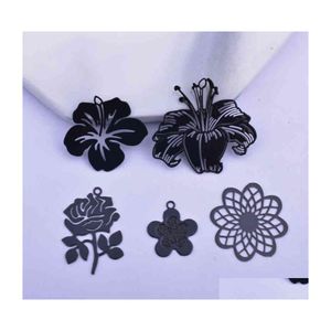 Charms 12pcs, делая Earring Black Flower Lilies Rose Penden Jewelry Accessory Accessory Drop Drowers Компоненты Dhn1s