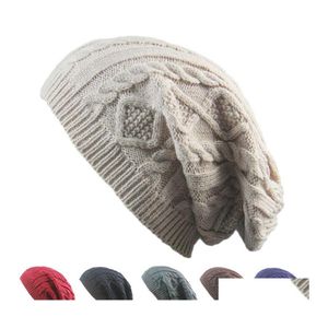 Feanie/crânio Caps de inverno Baggy Slouchy Feanie Hat Wool Knit