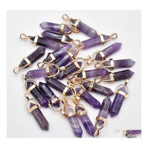 Konst och hantverk Natural Stone Charms Rose Quartz Amethyst Opal Hexagonal Prism Shape Point Chakra hängsmycken för smycken Necklace Earr Dhreb