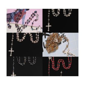 Pendant Necklaces 24Pcs Wholesale/6Mm Crystal Rosary Catholic Holy Land Cross Prayer Necklace 416 H1 Drop Delivery Jewelry Pendants Dhrjm