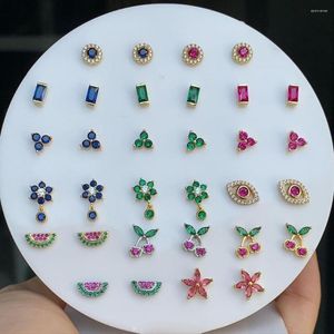 Stud Earrings Minimal Delicate Dainty 925 Sterling Silver Girl's Pink Green White Red Colorful Cz Mini Small Earring