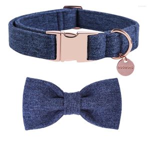 Dog Collars Unique Style Paws Deep Blue Cotton Collar Bow Leash Set For Big And Small Wedding