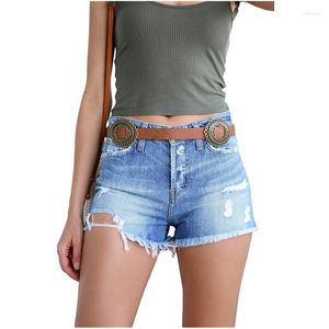 Frauen Shorts Frauen Sexy Mittlere Taille Ripped Loch Quaste Mini Kurze Jeans Sommer Retro Gewaschen Slim Jean