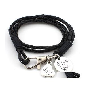 Bracelets de charme vintage mtilayer tecida I Love You Keychain Bracelet PU couro de couro para Moda Man Woman Acessórios Drop Deliver OT71R