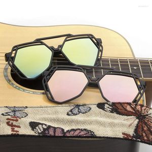 Sunglasses Polygonal Personality Retro Hollow Big Frame Trend Color Film Mercury Men And Women Wholesale Couple Gifts