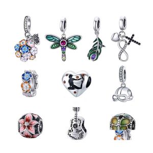 Charms Dragonfly 925 sier koraliki hortangea kwiat motyli bransoletki pawi piórka moda biżuteria