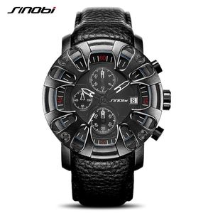 Wristwatches Sinobi Creative Car Design Masse Leather Watches Top Canlender Man Quartz Wristwacthes Chronograph Military Clock 2