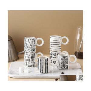 Mugs Nordic Small Geometric Design Espresso Cups Ceramic Hand Painting Coffee Latte Mug Cup Table Drinkware Microwave Dishwasher Saf Dhyb7