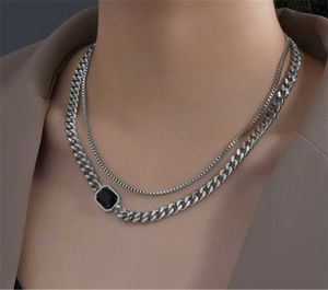 Pendant Necklaces 316L Stainless Steel Double Layered Necklace Couple Style Black Crystal Street Hip Hop Titanium No Fade
