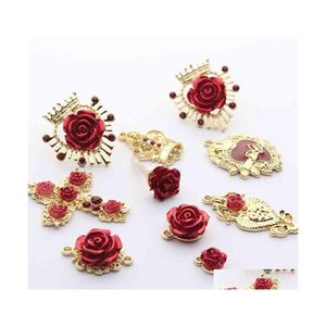 Charms Golden Zinc Alloy Rose Flower Crown Cross Base Connectors 6Pcs/Lot For Diy Jewelry Earrings Making Accessories Drop Delivery Dhwhy