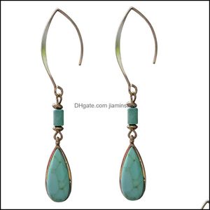 Dangle Chandelier Fashion Gold Color Water Drop Natural Stone White Green Turquoise Earrings Jewelry For Women Delivery Otve5