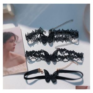 Chokers Schmetterling Halsketten Schwarze Spitze Nette Schlüsselbein Choker Frauen Modeschmuck Mädchen Halskette Geschenk 202220223 T2 Drop Lieferung Anhänger DHV0B