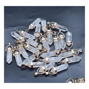 Konst och hantverk Natural Stone Charms Pink White Crystal Hexagonal Healing Reiki Point Pendants For Jewelry Making Drop Delivery Home DHPJS