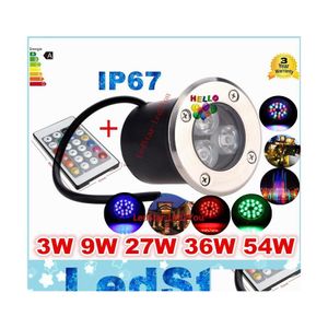 Underjordiska lampor 12V 9W LED RGB Light Deck Lamp utomhus IP67 Begravd infälld golvbelysning varm/kall vit rödblå grön med remot otmvq