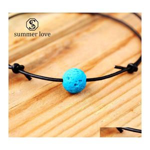 Anklets Simple Natural Stone Leather Anklet For Women Men Europe Style Ocean Adjustable Colorf Volcanic Braided Rope Drop Delivery Je Dh2El