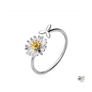 Band Rings Vintage Daisy Flower Ring For Women Korean Style Adjustable Opening Finger Bride Wedding Engagement Statement Jewelry Gif Dhlgj