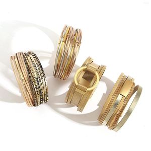 Bangle Flashbuy Gold Color Multilayer Leather Armband för kvinnor Boho Heart Geometric Charm Wrap Armband Fashion Smyckesgåva
